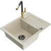 Mexen Enzo granitový drez s 1 komorou, odkvapkávačom a kuchynskou batériou Flora, béžový - 6506-69-670401-57-B Mexen Enzo granitový drez s 1 komorou, odkvapkávačom a kuchynskou batériou Flora, béžový - 6506-69-670401-57-B