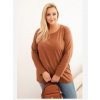 Kesi Dámska blúzka Plus Size bavlnená s okrúhlym výstrihom camelová Kesi Dámska blúzka Plus Size bavlnená s okrúhlym výstrihom camelová
