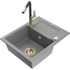 Mexen Enzo granitový drez 1-komorový s odkvapkávačom a kuchynskou batériou Flora, sivý - 6506-71-670401-57-G Mexen Enzo granitový drez 1-komorový s odkvapkávačom a kuchynskou batériou Flora, sivý - 6506-71-670401-57-G