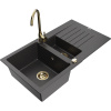 Mexen Matias granitový drez 1,5-komorový s odkvapkávačom a kuchynskou batériou Telma, čierny škvrnitý Mexen Matias granitový drez 1,5-komorový s odkvapkávačom a kuchynskou batériou Telma, čierny škvrnitý