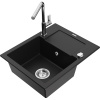 Mexen Enzo žulový drez s 1 komorou s odkvapkávačom a kuchynskou batériou Flora, čierny - 6506-77-670401-00 Mexen Enzo žulový drez s 1 komorou s odkvapkávačom a kuchynskou batériou Flora, čierny - 6506-77-670401-00