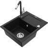 Mexen Enzo granitový drez s 1 komorou s odkvapkávačom a kuchynskou batériou Flora, čierny - 6506-77-670401-07 Mexen Enzo granitový drez s 1 komorou s odkvapkávačom a kuchynskou batériou Flora, čierny - 6506-77-670401-07