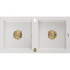 Mexen Mario, granitový drez 820x436x161 mm, 2-komorový, biela so zlatým sifónom, 6504822000-20-G Mexen Mario, granitový drez 820x436x161 mm, 2-komorový, biela so zlatým sifónom, 6504822000-20-G