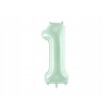 PartyDeco Fóliový balón narodeninové číslo 1 pastelovo-zelený 72 cm PartyDeco Fóliový balón narodeninové číslo 1 pastelovo-zelený 72 cm