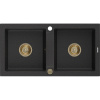 Mexen Mario, granitový drez 820x436x161 mm, 2-komorový, čierna-strieborná metalíza so zlatým sifónom, 6504822000-73-G Mexen Mario, granitový drez 820x436x161 mm, 2-komorový, čierna-strieborná metalíza so zlatým sifónom, 6504822000-73-G