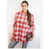 Kesi Włoski Dámska bavlnená košeľa s efektom obrusovania červená Kesi Włoski Dámska bavlnená košeľa s efektom obrusovania červená