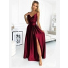 Numoco 299-13 CHIARA elegantné saténové maxi šaty na ramienka - Vínová farba Numoco 299-13 CHIARA elegantné saténové maxi šaty na ramienka - Vínová farba