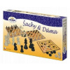 Šachy a dáma - společenská hra / dřevěné figurky a kameny v krabici Šachy a dáma - společenská hra / dřevěné figurky a kameny v krabici