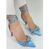 Exkluzívne dámske sandále s ozdobnými kamienkami a mašľou - modré - 41 Exkluzívne dámske sandále s ozdobnými kamienkami a mašľou - modré - 41