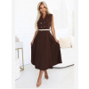 Numoco 596-4 Elegantné midi košeľové šaty so zlatými gombíkmi a opaskom - čokoládová Numoco 596-4 Elegantné midi košeľové šaty so zlatými gombíkmi a opaskom - čokoládová