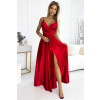 Numoco JULIET elegantné dlhé saténové šaty s výstrihom a rozparkom pri nohaviciach - červené 512-5 Farba: Červená, Veľkosť: XL Numoco JULIET elegantné dlhé saténové šaty s výstrihom a rozparkom pri nohaviciach - červené 512-5 Farba: Červená, Veľkosť: XL