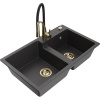 Mexen Tomas dvojkomorový granitový drez s kuchynskou batériou Aster, čierny s bodkami - 6516-76-73450-57-G Mexen Tomas dvojkomorový granitový drez s kuchynskou batériou Aster, čierny s bodkami - 6516-76-73450-57-G