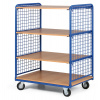 Policový vozík vysoký, dve strany drôtené, štyri poschodia z drevotriesky, 300 kg Policový vozík vysoký, dve strany drôtené, štyri poschodia z drevotriesky, 300 kg