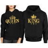 Čierne mikiny pre páry King & Queen so zlatou potlačou Čierne mikiny pre páry King & Queen so zlatou potlačou