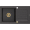 Mexen Pablo, granitový drez 752x436x161 mm, 1-komorový, čierna škvrnitá so zlatým sifónom, 6510751010-76-G Mexen Pablo, granitový drez 752x436x161 mm, 1-komorový, čierna škvrnitá so zlatým sifónom, 6510751010-76-G