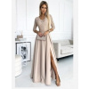 Numoco 309-10 AMBER čipkované elegantné dlhé šaty s výstrihom a rozparkom pri nohách béžové Numoco 309-10 AMBER čipkované elegantné dlhé šaty s výstrihom a rozparkom pri nohách béžové