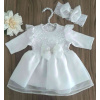 Šaty na krst biele s korálkovou mašľou + čelenka, veľ. 62 Šaty na krst biele s korálkovou mašľou + čelenka, veľ. 62