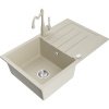 Mexen Bruno granitový drez s 1 komorou, odkvapkávadlom a kuchynskou batériou Carla, béžový - 6513-69-670700-69 Mexen Bruno granitový drez s 1 komorou, odkvapkávadlom a kuchynskou batériou Carla, béžový - 6513-69-670700-69