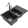 Mexen Gaspar žulový drez 1,5-komorový s odkvapkávačom a kuchynskou batériou Flora, čierny škvrnitý - 6507-76-670401-00 Mexen Gaspar žulový drez 1,5-komorový s odkvapkávačom a kuchynskou batériou Flora, čierny škvrnitý - 6507-76-670401-00