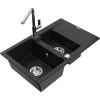 Mexen Gaspar granitový drez 1,5-komorový s odkvapkávačom a kuchynskou batériou Flora, čierny - 6507-77-670401-00 Mexen Gaspar granitový drez 1,5-komorový s odkvapkávačom a kuchynskou batériou Flora, čierny - 6507-77-670401-00