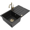 Mexen Bruno granitový drez s 1 komorou a odkvapkávacou plochou a kuchynskou batériou Carla, čierna/strieborný metalík Mexen Bruno granitový drez s 1 komorou a odkvapkávacou plochou a kuchynskou batériou Carla, čierna/strieborný metalík