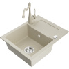 Mexen Enzo, granitový drez 576x465x174 mm, 1-komorový a drezová batéria Carla, béžová, 6506-69-670700-69 Mexen Enzo, granitový drez 576x465x174 mm, 1-komorový a drezová batéria Carla, béžová, 6506-69-670700-69