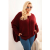 Legínovo Dámsky sveter Plus Size s akrylom vo voľnom strihu a 3/4 rukávom hnedý Farba: Bordová, Veľkosť: UNI Legínovo Dámsky sveter Plus Size s akrylom vo voľnom strihu a 3/4 rukávom hnedý Farba: Bordová, Veľkosť: UNI