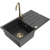 Mexen Bruno granitový drez 1-komorový s odkvapkávačom a kuchynskou batériou Telma, čierny škvrnitý - 6513-76-670200-50 Mexen Bruno granitový drez 1-komorový s odkvapkávačom a kuchynskou batériou Telma, čierny škvrnitý - 6513-76-670200-50