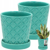 SADA 2X KVETINÁČ OBAL NA KVETINÁČ PODSTAVEC 13CM TYRKYSOVÁ GLAZÚROVANÁ KERAMIKA SADA 2X KVETINÁČ OBAL NA KVETINÁČ PODSTAVEC 13CM TYRKYSOVÁ GLAZÚROVANÁ KERAMIKA