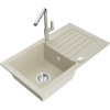 Mexen Pablo granitový kuchynský drez 1-komorový s odkapávačom a kuchynskou batériou Flora, béžový - 6510-69-670401-00 Mexen Pablo granitový kuchynský drez 1-komorový s odkapávačom a kuchynskou batériou Flora, béžový - 6510-69-670401-00