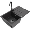Mexen Bruno jednokomorový granitový drez s odkvapkávacou plochou a kuchynskou batériou Telma, čierny škvrnitý Mexen Bruno jednokomorový granitový drez s odkvapkávacou plochou a kuchynskou batériou Telma, čierny škvrnitý