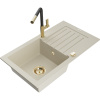 Mexen Pablo jednokomorový granitový drez s odkvapkávačom a kuchynskou batériou Flora, béžový - 6510-69-670401-57-G Mexen Pablo jednokomorový granitový drez s odkvapkávačom a kuchynskou batériou Flora, béžový - 6510-69-670401-57-G