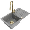Mexen Pablo granitový drez 1-komorový s odkvapkávačom a kuchynskou batériou Savita, sivá - 6510-71-672601-50 Mexen Pablo granitový drez 1-komorový s odkvapkávačom a kuchynskou batériou Savita, sivá - 6510-71-672601-50