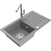 Mexen Pablo žulový drez s 1 komorou s odkvapkávačom a kuchynskou batériou Flora, sivý - 6510-71-670401-00 Mexen Pablo žulový drez s 1 komorou s odkvapkávačom a kuchynskou batériou Flora, sivý - 6510-71-670401-00