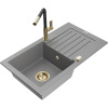 Mexen Pablo žulový drez s 1 komorou, odkvapkávačom a kuchynskou batériou Flora, šedá - 6510-71-670401-57-G Mexen Pablo žulový drez s 1 komorou, odkvapkávačom a kuchynskou batériou Flora, šedá - 6510-71-670401-57-G