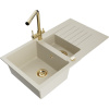 Mexen Matias granitový drez 1,5-komorový s odkvapkávačom a kuchynskou batériou Duero, béžový - 6502-69-671600-50 Mexen Matias granitový drez 1,5-komorový s odkvapkávačom a kuchynskou batériou Duero, béžový - 6502-69-671600-50