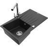 Mexen Cesar granitový drez s jednou komorou, odkvapkávačom a kuchynskou batériou Duero, čierny/strieborný metalický Mexen Cesar granitový drez s jednou komorou, odkvapkávačom a kuchynskou batériou Duero, čierny/strieborný metalický