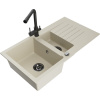 Mexen Matias žulový drez s 1,5 komorou odkvapkávačom a kuchynskou batériou Duero, béžový - 6502-69-671600-70 Mexen Matias žulový drez s 1,5 komorou odkvapkávačom a kuchynskou batériou Duero, béžový - 6502-69-671600-70