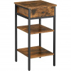 Nočný stolík, vysoký príručný stolík, s 1 zásuvkou a 2 policami, rustikálny hnedý Nočný stolík, vysoký príručný stolík, s 1 zásuvkou a 2 policami, rustikálny hnedý