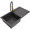 Mexen Leo žulový jednodrezový kuchynský drez s odkvapkávacou plochou a kuchynskou batériou Aster, čierny škvrnitý Mexen Leo žulový jednodrezový kuchynský drez s odkvapkávacou plochou a kuchynskou batériou Aster, čierny škvrnitý