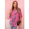 Dámska bavlnená blúzka Tip s ozdobnou potlačou a ohrnutými rukávmi Farba: Ružová, Veľkosť: UNI Dámska bavlnená blúzka Tip s ozdobnou potlačou a ohrnutými rukávmi Farba: Ružová, Veľkosť: UNI
