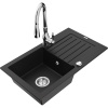 Mexen Pablo žulový kuchynský drez s 1 komorou, odkvapkávačom a kuchynskou batériou Savita, čierny - 6510-77-672601-00 Mexen Pablo žulový kuchynský drez s 1 komorou, odkvapkávačom a kuchynskou batériou Savita, čierny - 6510-77-672601-00