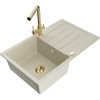 Mexen Bruno granitový kuchynský drez s 1-komorou, odkvapkávačom a kuchynskou batériou Duero, béžový - 6513-69-671600-50 Mexen Bruno granitový kuchynský drez s 1-komorou, odkvapkávačom a kuchynskou batériou Duero, béžový - 6513-69-671600-50
