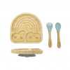 Malý Ježko Bambusový jedálenský set s prísavkou - Dúha - Baby Blue Malý Ježko Bambusový jedálenský set s prísavkou - Dúha - Baby Blue