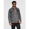 Ombre Men's denim katana jacket with washem - graphite čierna | biela | šedá | tmavočervená | viacfarená XL Ombre 5907064505449 Ombre Men's denim katana jacket with washem - graphite čierna | biela | šedá | tmavočervená | viacfarená XL Ombre 5907064505449