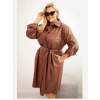 Kesi Bunda z eko-kože Plus Size s pásom a golierom hnedá Kesi Bunda z eko-kože Plus Size s pásom a golierom hnedá
