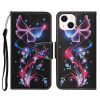 Peňaženkové 3D puzdro Colored Drawing na iPhone 14 – Fluorescenčný motýľ Peňaženkové 3D puzdro Colored Drawing na iPhone 14 – Fluorescenčný motýľ