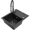 Mexen Enzo granitový drez s jednou komorou, odkvapkávačom a kuchynskou batériou Aster, čierny/strieborný metalický Mexen Enzo granitový drez s jednou komorou, odkvapkávačom a kuchynskou batériou Aster, čierny/strieborný metalický