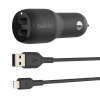 BELKIN Dual USB-A Car Charger w/ 1M PVC A-LTG, 24W, BLK BELKIN Dual USB-A Car Charger w/ 1M PVC A-LTG, 24W, BLK