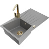 Mexen Cesar žulový drez s jednou komorou a odkvapkávačom a kuchynskou batériou Rita, sivý - 6514-71-670300-50 Mexen Cesar žulový drez s jednou komorou a odkvapkávačom a kuchynskou batériou Rita, sivý - 6514-71-670300-50